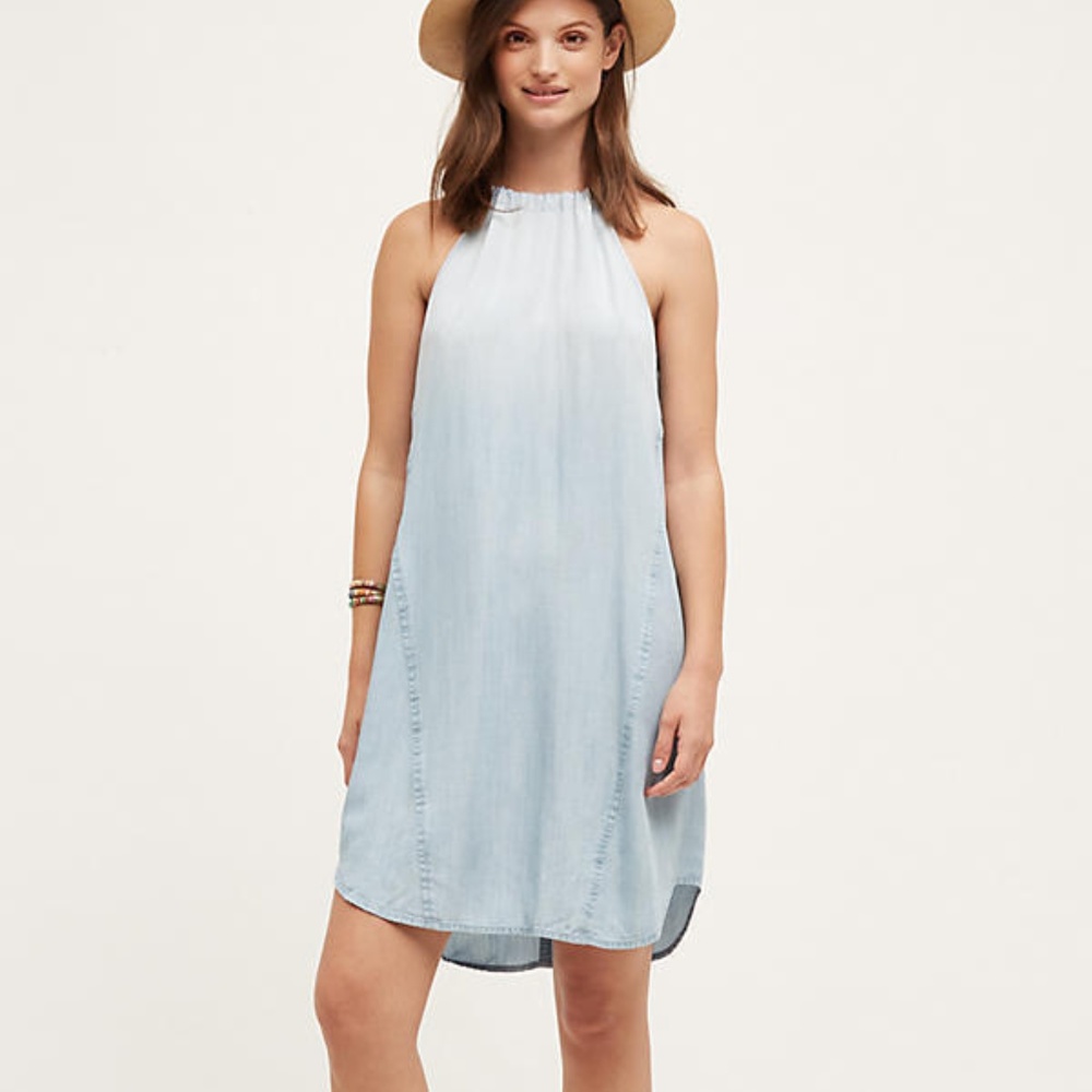 Anthropologie "High Tide" Chambray Halter Dress